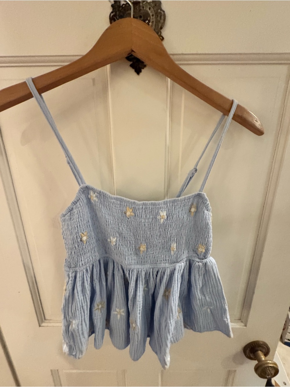 Altar'd State Light Blue Smocked Floral babydoll top